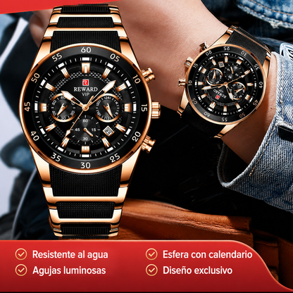 REWARD - RELOJ DE LUJO NEGRO Y DETALLE DORADO